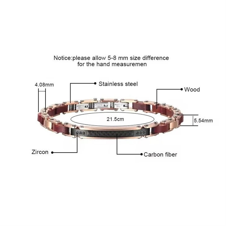 Luxury Carbon Fiber Bracelet Stainless Steel 18K Rose Gold Plated Bracelet