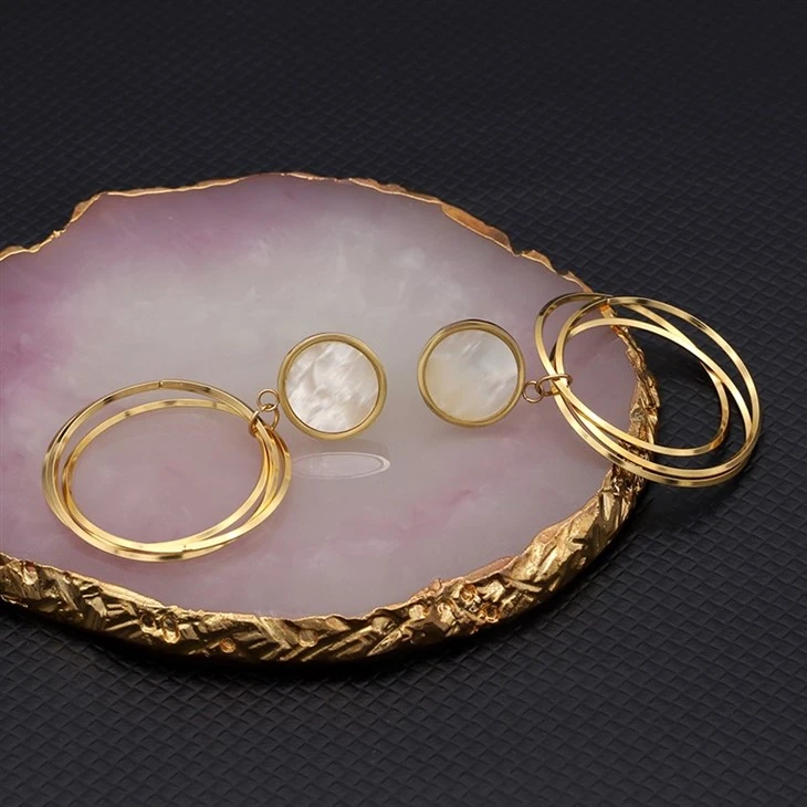 Gold Shell Pendant Double Hoop Earrings factory