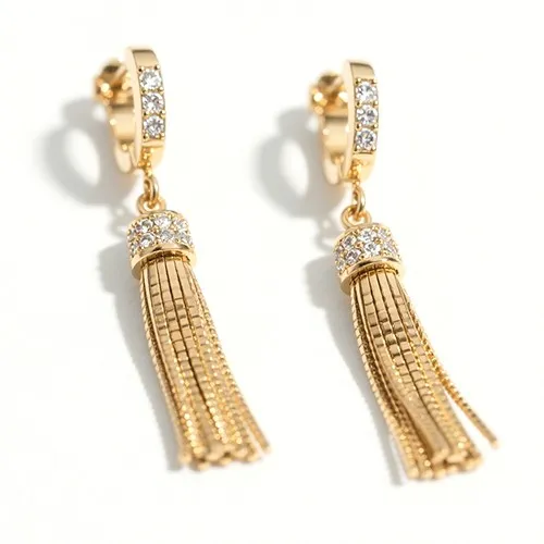 Gold Tassel Earrings with Diamond Accents Gold Tassel Earrings with Diamond Accents